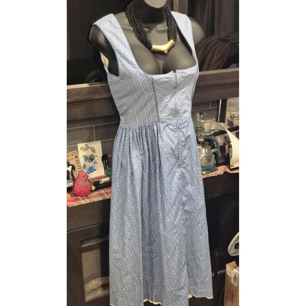 Alpenland Vintage Blue Floral Prairie Dirndl Cottagecore Dress 38 S M Cotton - Picture 7 of 11